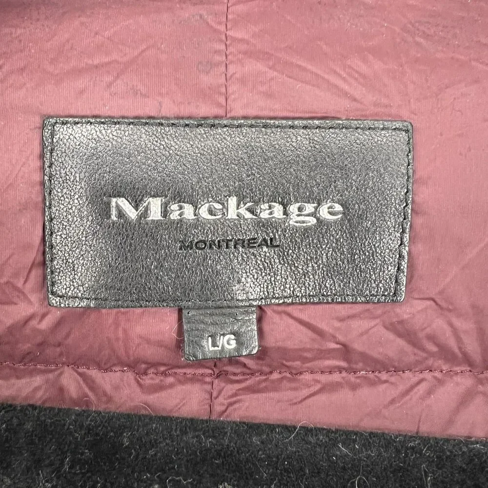 Mackage Down Puffer Coat Womens Large Burgundy Nylon Leather Trim Jacket - Picture 2 of 14